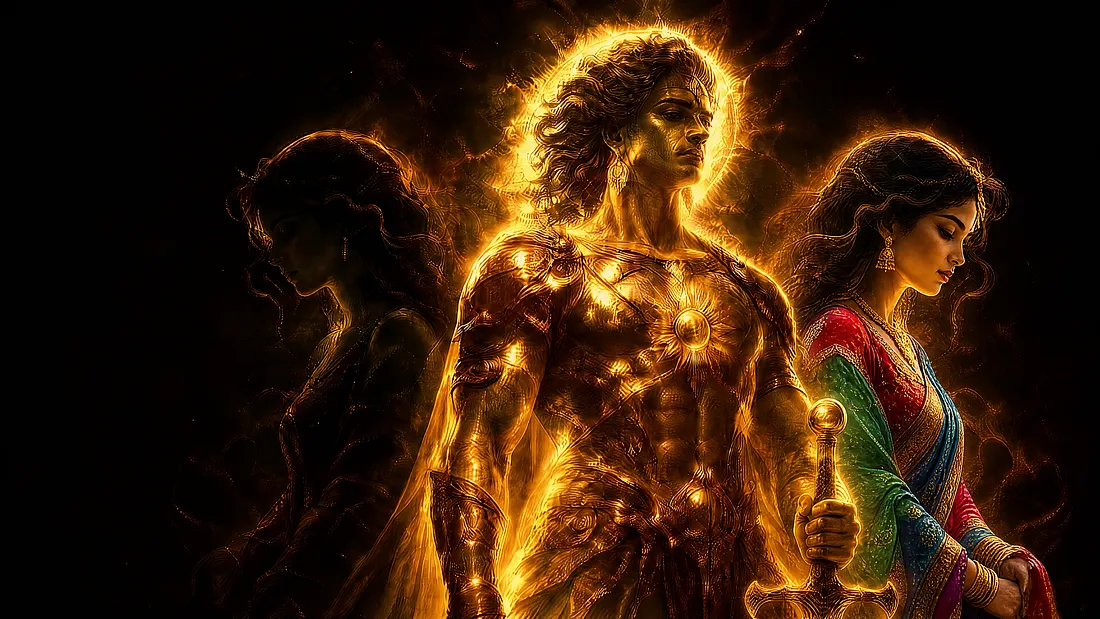 Surya between Sangya and her shadow Chhaya